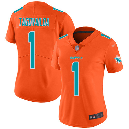 Nike Miami Dolphins #1 Tua Tagovailoa Orange Women Stitched NFL Limited Inverted Legend Jersey->women nfl jersey->Women Jersey